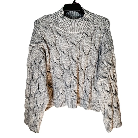 NA-KD Structured Super Chunky Gray Mock Neck Scandi Knitted Sweater Sz L - Picture 2 of 10